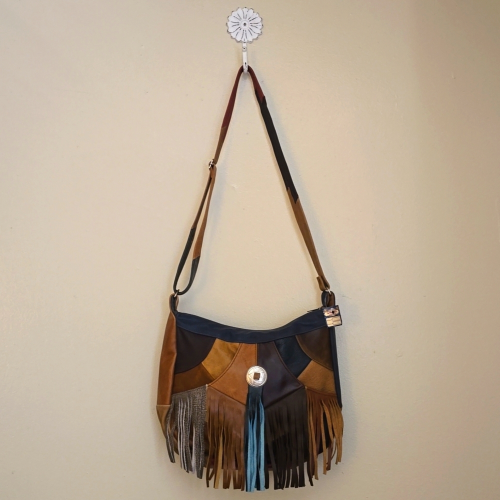 New! Genuine Leather Fringe Crossbody Bag, Shoulder Bag, tan, brown